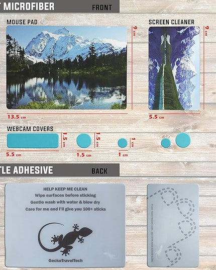 Mouse Pad Adhesive Bottom - Sticks to Any Surface - Portable - Webcam Covers and Screen Cleaner Included (Mountain)
