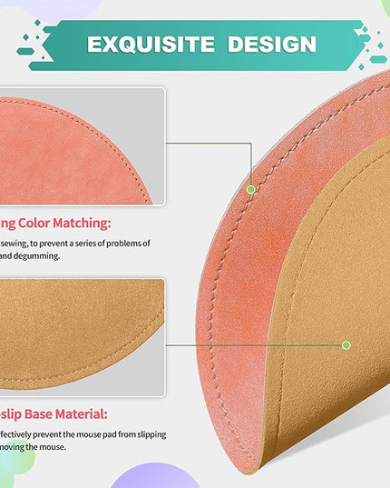 Mouse Pad，Round Mouse Pad，PU Mouse Pad，Leather Mouse Pad with Stitched Edge Micro-Fiber Base with Non-Slip Waterproof，Mouse Pad for Computers，Laptop，9 x 9 Inch (Pink)