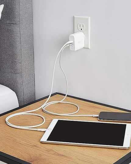 Amazon Basics 36W Dual Port USB-C Wall Charger with Power Delivery, Foldable Plug, for Tablets and Phones, Apple Watch, White, 2.34 x 1.09 x 2.21 in (PD36U-2TNB)