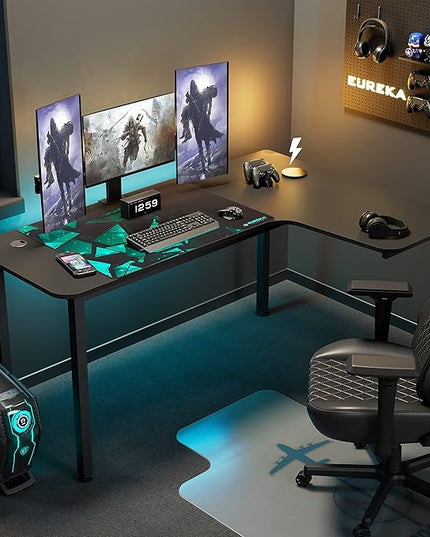 EUREKA ERGONOMIC 60 Inch Black Corner L Shaped Computer Desk, Home Office Gaming Study Work Writing Table Long Large Sturdy Workstation Simple Modern with Metal Legs, Right Side