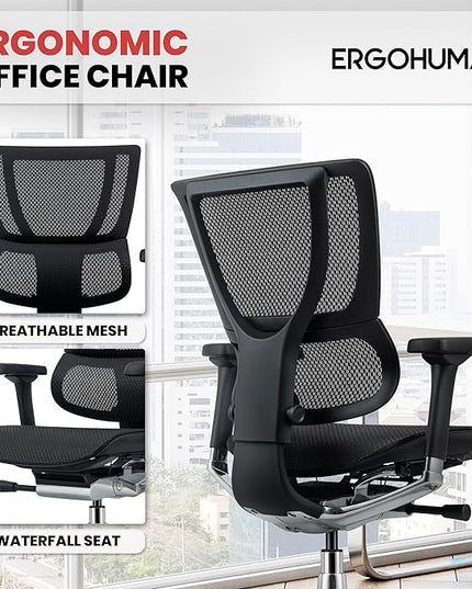 Ergohuman Eurotech ME3ERG-XTREME Mid Back Mesh Office Chair with Tilt Tension Control, Tilt Lock, Back Angle, Back Height, Synchro Tilt, Seat Height, Seat Depth, and Arm Height Adjustments