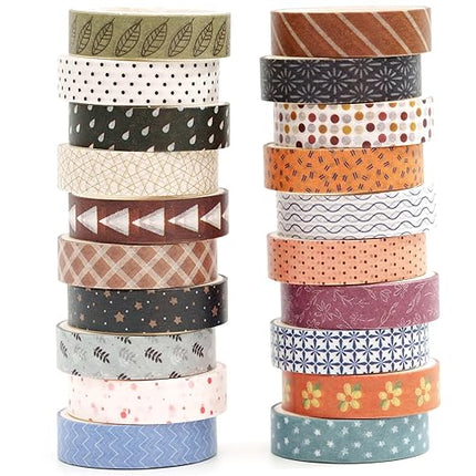 YUBBAEX 20 Rolls Basic Patterns Washi Tape Set Skinny Masking Creative Decorative Tapes, Designer's Selection (Collection 2-Enchantment)