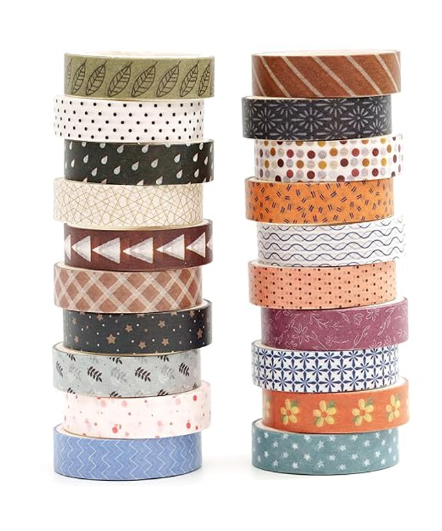 YUBBAEX 20 Rolls Basic Patterns Washi Tape Set Skinny Masking Creative Decorative Tapes, Designer's Selection (Collection 2-Enchantment)
