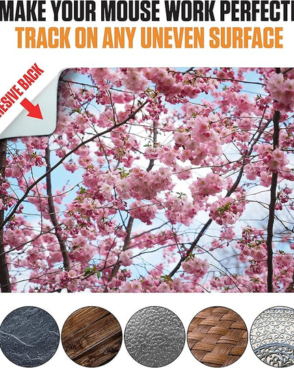 Adhesive Mouse Pad - Peel and Sticks to Any Surface - Travel Mouse Pad, Sticky for Any Surface - Excellent Tracking - Cherry Blossoms