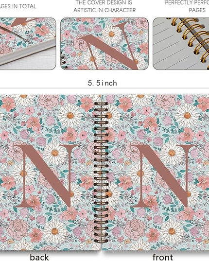 Vintage Floral Personalized Notebook, Initial Letter N Notebook Journal ,Vintage Flower Notebook for Work School Office Supplies,,Monogrammed Notebook for Women Teen Girl,Back to School Supplies 5.5 x 8.3