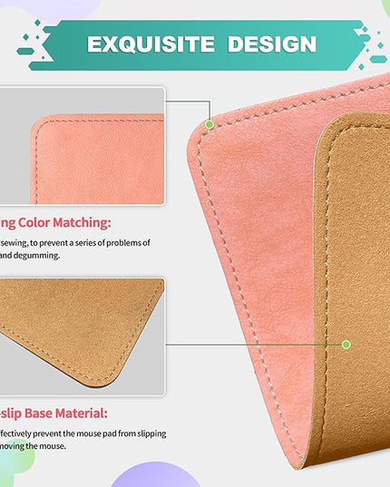 PU Leather Mouse Pad With Stitched Edge, Micro-Fiber Base, Non-Slip Waterproof for Computers, Laptop, 8x11 Inch (Pink)