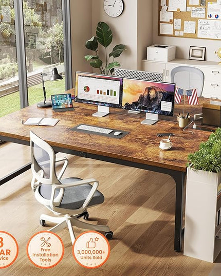 Huuger 63 x 31.5 inch Desk with Power Outlets & USB-C, 0.95 Inch Thicker Desktop, Robust Metal Tubes, Deep Computer Desk, Heavy Duty Office Desk, for Home Office, Rustic Brown