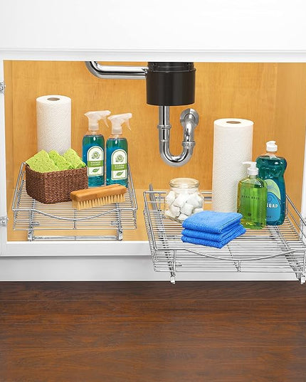 LYNK PROFESSIONAL® Pull Out Cabinet Organizer, 14" x 21" Slide Out Drawers for Kitchen Cabinets - Sliding Pull-Out Pantry Shelves – Home Shelf Organizers - Lifetime Ltd. Warranty, Chrome