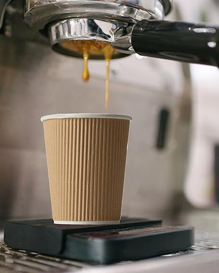 NYHI 150 10 oz Ripple Kraft Paper Cups Brown Hot Cold Cups 3 Layer Rippled Small Insulated Disposable Coffee Cups for Cappuccino Hot Cocoa or Iced Drinks