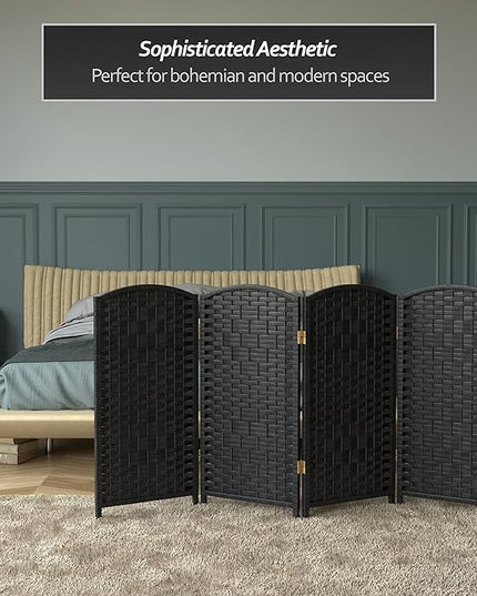 Red Lantern 3 ft. Short Diamond Weave Fiber Folding Screen - Black - 8 Panel