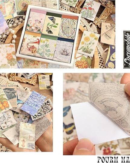 6 Sets 300 Pcs Washi Stickers Set Vintage Aesthetic Sticker Book for Journaling Decorative Scrapbook Floral Paper Sticker Kit for Scrapbooking, Bullet Journal, Art Craft Gifts, Notebook Making