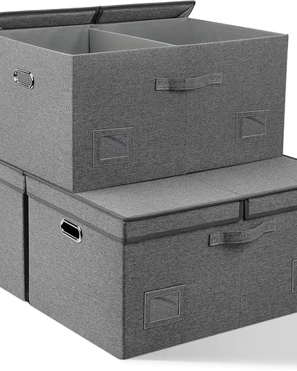 75 Quarts Extra Large Decorative Storage Bins with Lids, 3 Packs Gray Collapsible Storage Bins with Lids, Stackable Storage Bins Decorative Box Storage With Lid Extra Large