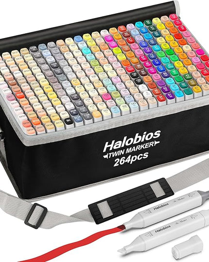 264 Alcohol Markers, Dual Tip Fine & Broad Drawing Markers Alcohol Marker Set with Case, Art Marker for Adults Coloring Artists Drawing Sketching Card Making and Illustration