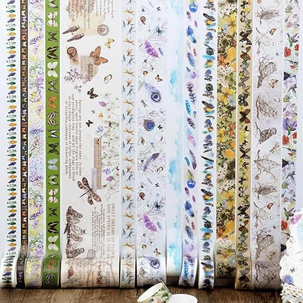 YUBBAEX Landscaping Washi Tape Pack 20 Rolls Insects Birds Printed Masking Tape Vintage Decorative for Arts, DIY Crafts, Journal Supplies, Planners, Scrapbook, Card/Gift Wrapping