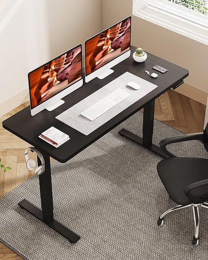 Adjustable Stand Up Desk with Memory Preset, 55 x 24 Inch Standing Desks Electric Desk for Home Office with Splice Board (Black)