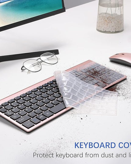 Wireless Keyboard and Mouse Ultra Slim Combo, TopMate 2.4G Silent Compact USB 2400DPI Mouse and Scissor Switch Keyboard Set with Cover, Batteries Included, for PC/Laptop/Windows/Mac - Rose Gold Black