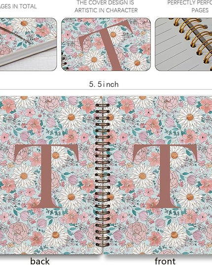 Vintage Floral Personalized Notebook, Initial Letter T Notebook Journal ,Vintage Flower Notebook for Work School Office Supplies,,Monogrammed Notebook for Women Teen Girl,Back to School Supplies 5.5 x 8.3