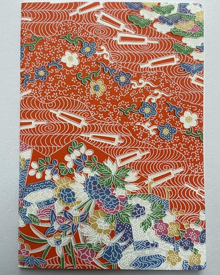 Made in Japan Echizen Washi Notebook with Sakura Watermark(Page 48) &2 sheets Yuzen Origami Paper Set – Luxury Japanese Stationery Gift (Red battledore)