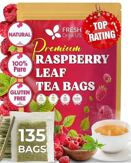 FreshDrinkUS, Premium Raspberry Leaf Tea with Chamomile – 135 Tea Bags | Naturally Caffeine-Free Herbal Blend | Soothing Floral Flavor | Premium Loose Herbal Tea in Natural Material Tea Bags