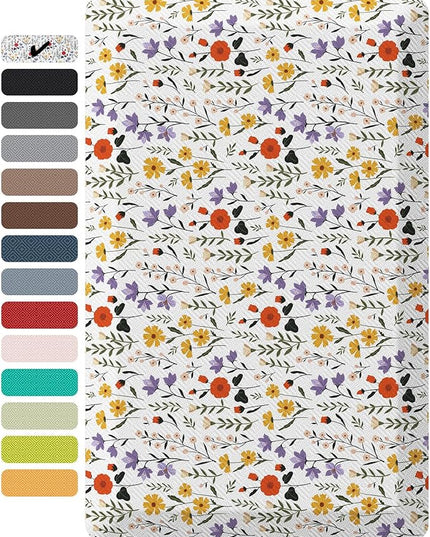 Ophanie Kitchen Mats for Floor, 3/4 inch Thick, 17x28 Anti Fatigue Cushioned Mat, Kitchen Rugs, Waterproof, Comfort Ergonomic Standing Mat for Office, Home, Sink, White Flower Non-Slip Ridged Bottom