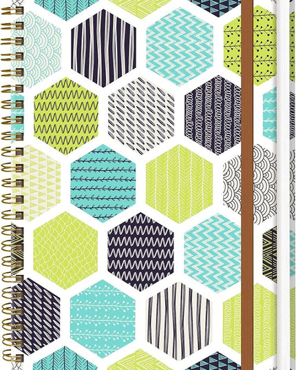 WLPFSAHF Spiral Journal Notebook for Women, Hardcover A5 College Ruled Notebook, 120 Pages, Thick Paper, Cute Lined Journal for School, Office & Work, 6 x 8.4 in(Green Geometric)