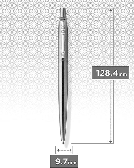 Parker Jotter Ballpoint Pen, Stainless Steel with Chrome Trim, Medium Point, Blue Ink - Smooth Writing, Sleek, Polished, Professional, Desk Essentials