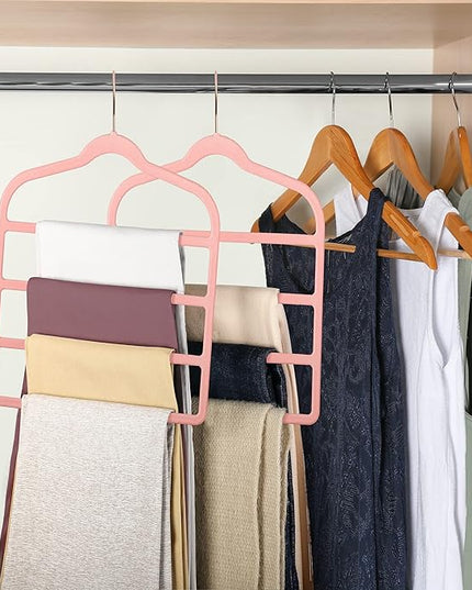 Velvet Pants Clothes Hanger Space Saving Non Slip Pants Shorts Hanger, Myfolrena Jeans Slack Trousers Hangers Multiple Velvet Hanger Closet Storage and Organization for Jeans,Scarf,Tie(Pink, 3)