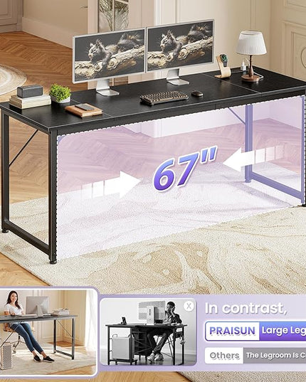 PRAISUN 70 X 24 Inch Office Computer Desk with Power Outlets and USB-C Port, Larger and Longer Gaming Desk, for Home Office, Study, Writing Work from Home Table, Metal Frame, Black