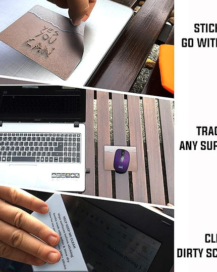 Mouse Pad Adhesive Bottom - Sticks to Any Surface - Portable - Webcam Covers and Screen Cleaner Included (YES You CAN)