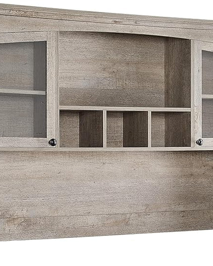 OKD Farmhouse Hutch for 60" Executive Desk, Office Desk Storage Cabinet with Glass Doors and Shelves, Top Hutch Organizer for Home Office - Light Rustic Oak