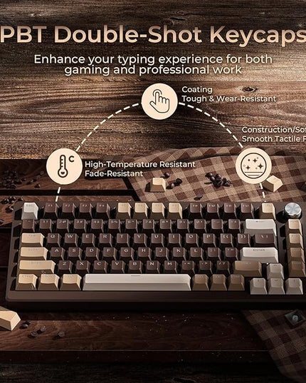 OHY XVX Shine Through Keycaps -133 Keys Cherry Profile Double Shot PBT Keycaps Compatible for 60%/75%/100% Retro Gaming Mechanical Keyboard-Coffee Brown