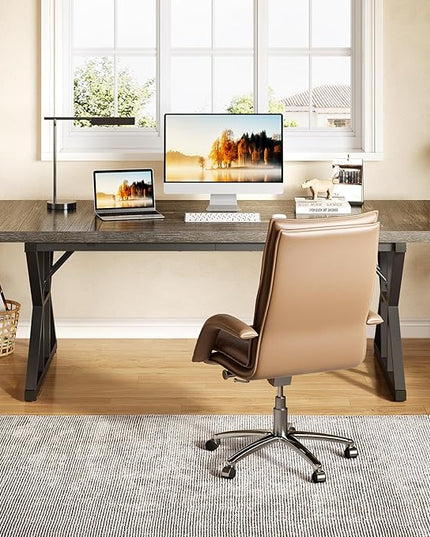 LITTLE TREE 70.8-Inch Large Executive Desk, Extra Long Computer Office Desk Workstation, Modern Simple Style Laptop Table, Sturdy Wooden Writing Workstation for Home Black Oak