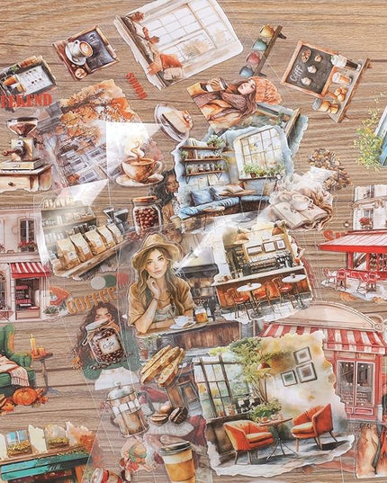 Auguro Scrapbooking Sticker 20 Sheets 120 Pre-Cut PET Coffee Shop Girls People Stickers Books for journaling Scrapbook Supplies Coffee Sticker Book for Scrapbooking
