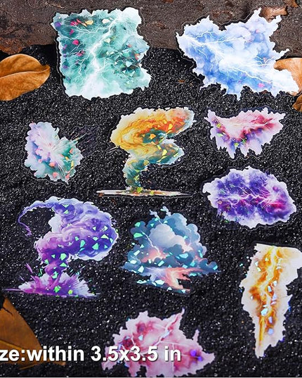 AuriicLeaf Lightning Tornado PET Sticker Set, 60Pcs Large Holographic Stickers for Scrapbooking, Journaling, Junk Journal Supplies, and DIY Crafts