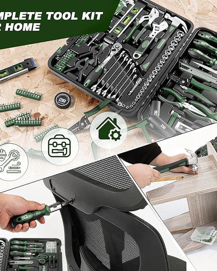 Prostormer 259-Piece Tool Kit, General Household Hand Tool Set with Plastic Storage Toolbox, Portable Complete Repair Tool Box for Home and Car (Green)