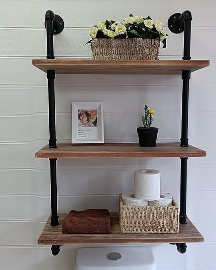 Industrial Pipe Shelving Bathroom Shelves Over Toilet 24 Inch,Rustic Wall Shelves,Industrial Floating Shelves for Wall Pipe Shelf Farmhouse Shelf for Kitchen