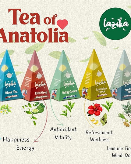 Lazika Tea Variety Pack with Lovely Presentation Box, Black, Green and Herbal Tea Sampler Gift Set, 20 Counts, Premium Collection with Pyramid Infuser Bag, Handcrafted