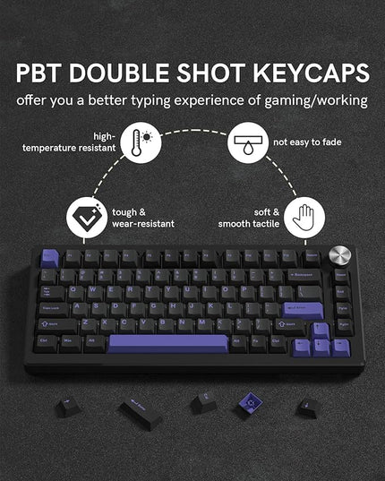 Womier Double Shot PBT Keycaps Set 138 Keys, Cherry Profile Custom Keycaps 60 65 75 100 Percent for 61/64/68/84/87/100/104/108 Retro Gaming Mechanical Keyboard, Black Purple
