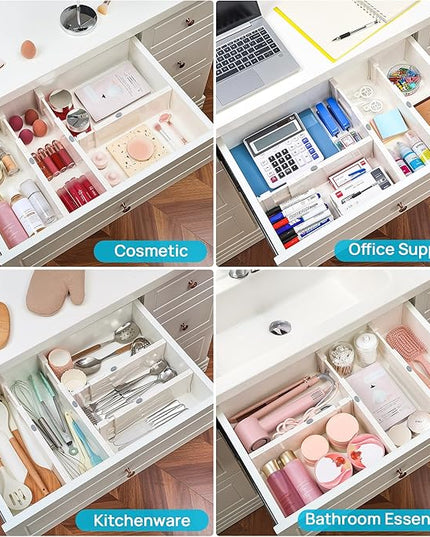 Vtopmart 6 Pack Drawer Dividers for Clothes, 4" High 11.3"-17" Adjustable Expandable Dresser Drawer Organizer, Plastic Drawers Separators for Dresser, Baby Clothes, Underwear, Kitchen & Office Storage