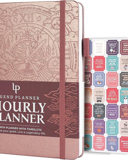 Legend Planner Hourly Schedule Edition – Deluxe Weekly & Daily Organizer with Time Slots. Time Management Appointment Book Journal for Work & Personal Life, Undated, A5 Hardcover – Rose Gold, Debossed