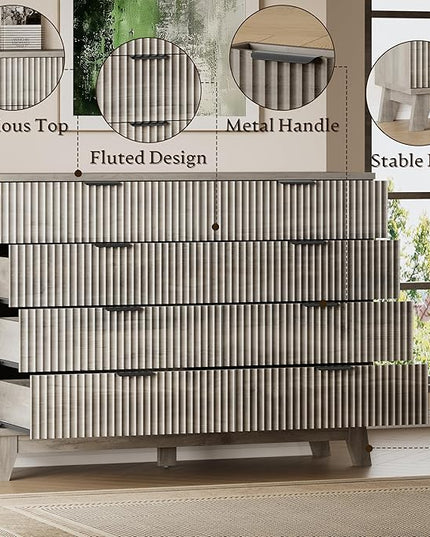 BORNOON 53" Tall Dresser for Bedroom, 8-Drawer Fluted Chest of Drawers, Modern Wood Highboy with Metal Slides and Handles, Anti-Tip Kit, Vertical Clothes Storage Organizer for Apartment, Closet