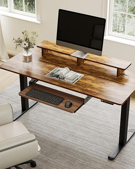 EUREKA ERGONOMIC Adjustable Keyboard Tray Under Desk, 28x11 Inch Large Slide Out Keyboard & Mouse Platform Tray, Wooden Pull Out Computer Keyboard Drawer for Typing Home Office Desk, Walnut