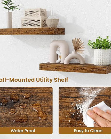Fun Memories Floating Shelves Bathroom for Wall Mounted Shelves, 20 Inch Wood Shelf Set of 2, Home Storage & Display Decor, Rustic Brown