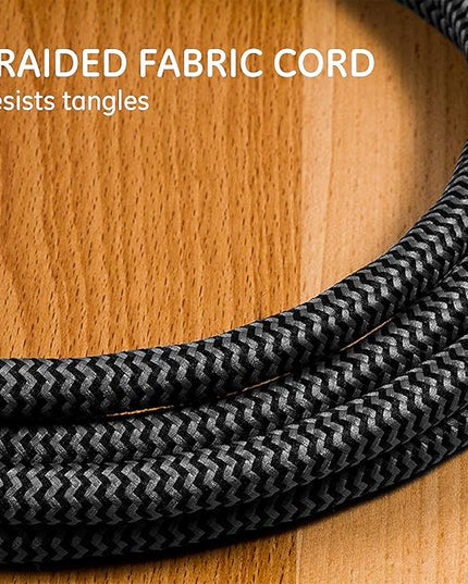 GE 3-Outlet Power Strip Mini Extension Cord with Multiple Outlets 5 Inch Braided Short Cord Extension Cord Grounded Flat Plug Extension Cord ETL Listed 2 Pack Black 53240