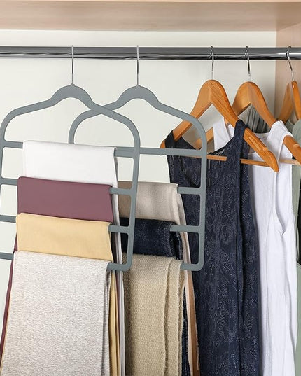 Velvet Pants Clothes Hanger Space Saving Non Slip Pants Shorts Hanger, Myfolrena Jeans Slack Trousers Hangers Multiple Velvet Hanger Closet Storage and Organization for Jeans,Scarf,Tie(Grey, 3)