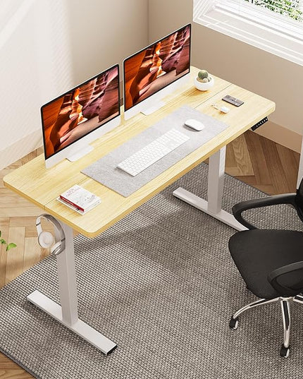 Adjustable Stand Up Desk with Memory Preset, 55 x 24 Inch Standing Desks Electric Desk for Home Office with Splice Board (Maple)