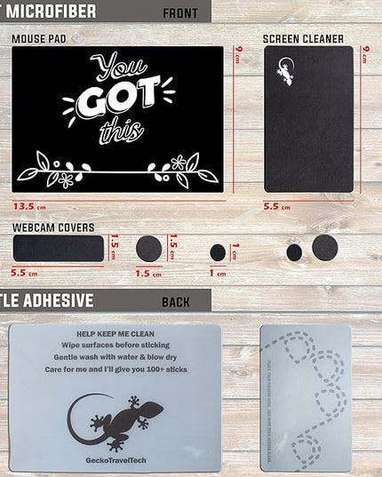 Mouse Pad Adhesive Bottom - Sticks to Any Surface - Portable - Webcam Covers and Screen Cleaner Included (You GOT This)