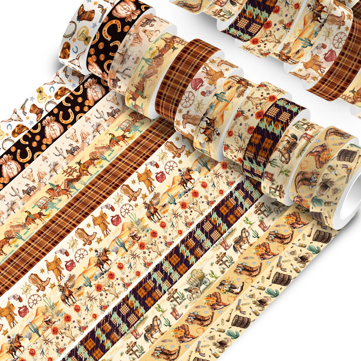 MOZUI 12 Rolls Western Washi Tape Masking Decorative Cowboy and Cowgirl Washi Tape for DIY Craft Gift Wrapping Handbook Sticker Scrapbook Journaling Party Favor