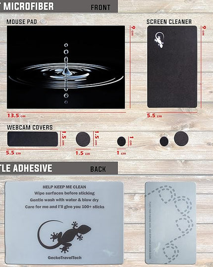 Mouse Pad Adhesive Bottom - Sticks to Any Surface - Portable - Webcam Covers and Screen Cleaner Included (Water Drop)