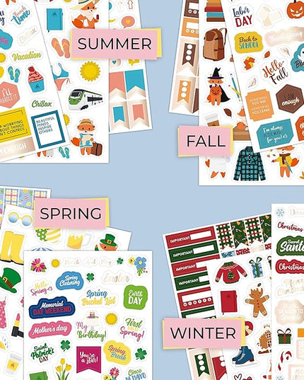 Clever Fox Seasonal Planner Stickers – 600+ Month, Holiday, Washi Tape & Seasons Stickers for Monthly Journal & Calendar – 18 Sheets (Seasonal Pack)